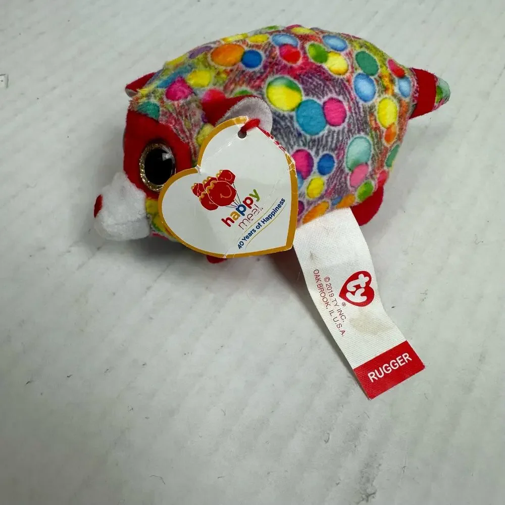 Ty 2019 Rugger Raccoon Beanie Boo Red Glitter Eyes Happy Meal Mcdonalds Toy